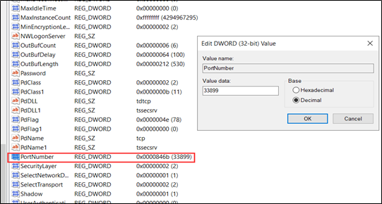 Change port in Registry